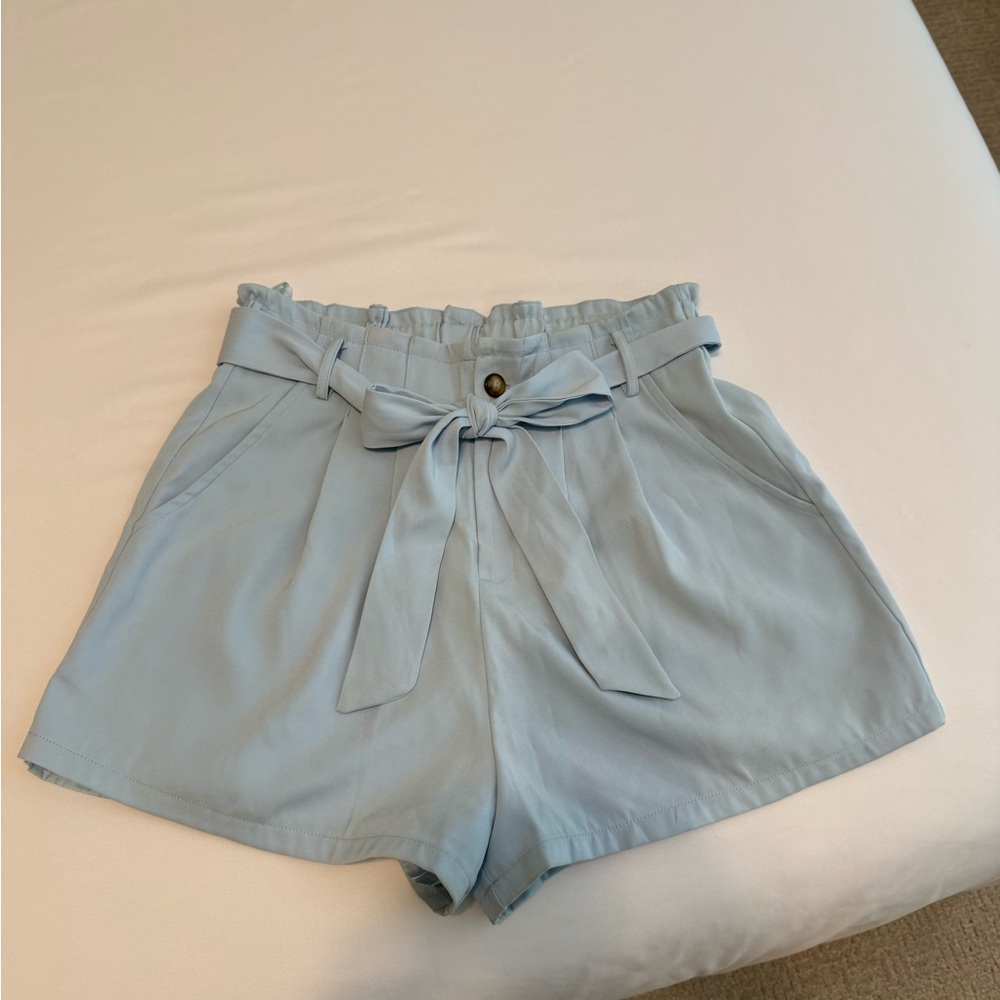 She + Sky Sky Blue High Waist Shorts with Bow